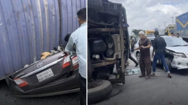 কাভার্ডভ্যান উল্টে প্রাইভেটকারের ওপর, একই পরিবারের ৪ জনের মর্মান্তিক মৃত্যু