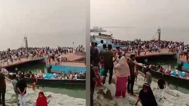 দৌলতদিয়া ঘাটে ফেরিতে ওঠার সময় বাস নদীতে, বহু যাত্রী নিখোঁজের আশঙ্কা