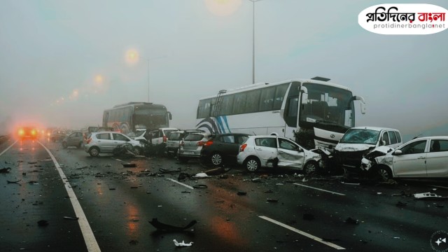ভারতে ঘন কুয়াশায় ভয়াবহ দুর্ঘটনার কবলে অসংখ্য বাস-ট্রাক-গাড়ি (ভিডিও)