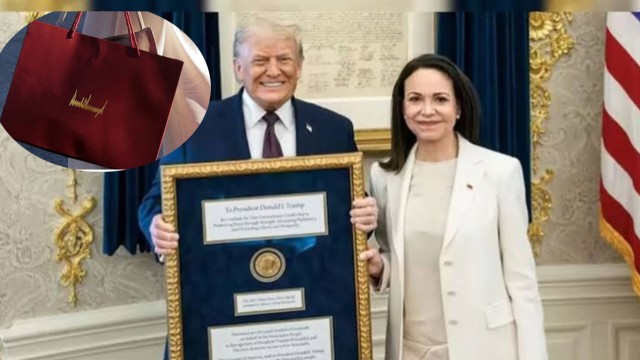 ট্রাম্পের নাম লেখা উপহারের ব্যাগ নিয়ে হোয়াইট হাউস ছাড়লেন মাচাদো